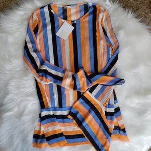 Zara Striped Blouse w Asymmetrical Bell Sleeves
